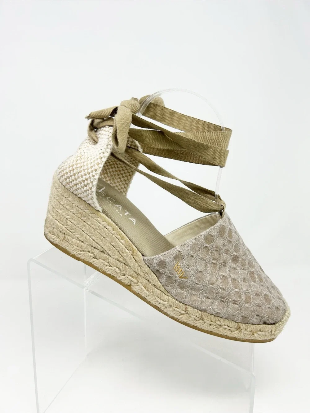 Viscata Barcelona Womens Espadrille Wedge Heels Beige Lace Up Almond Toe Size 40